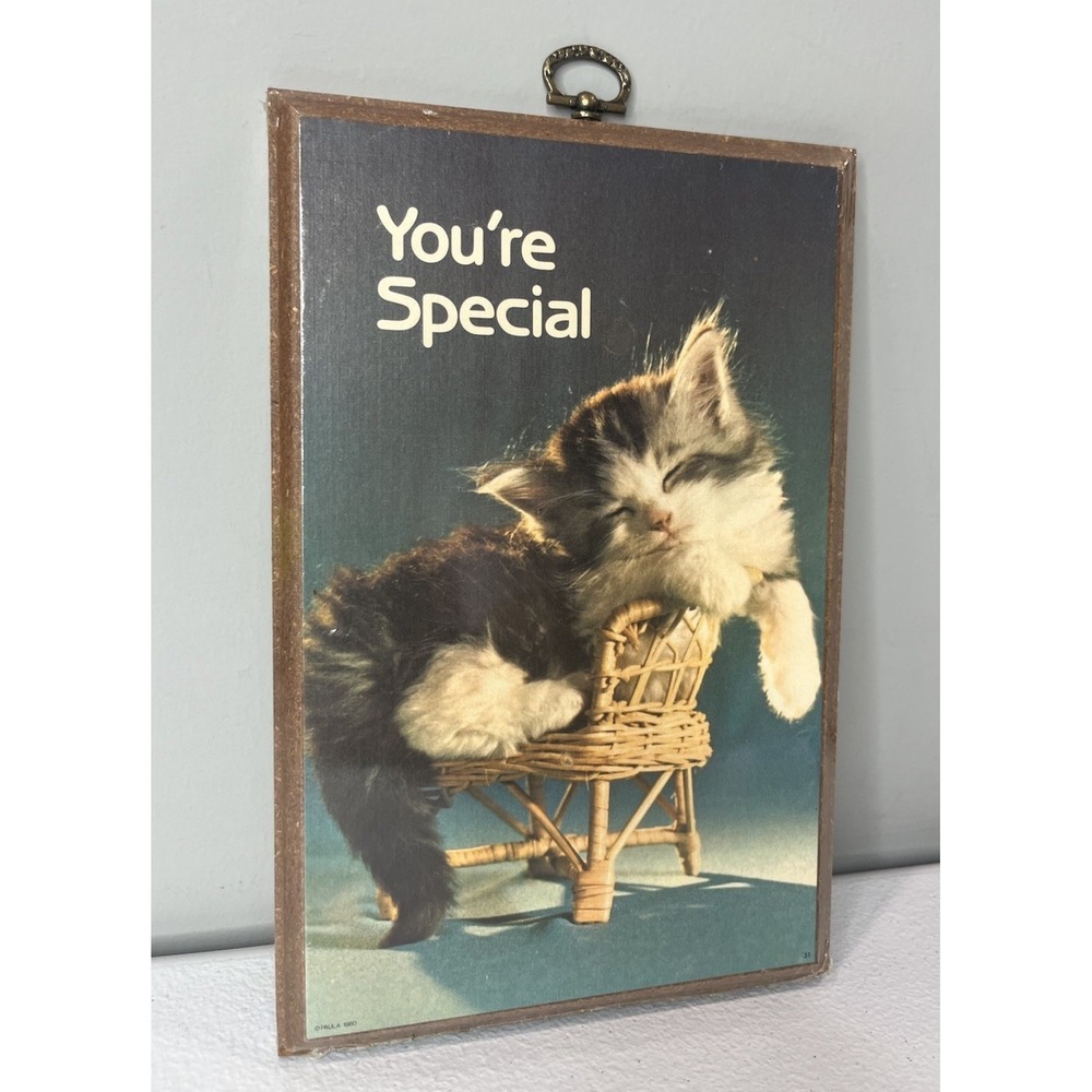 Vtg Wooden Plaque Kitten Kitty Cat You're Special Wall Decor MCM Gift 1979
